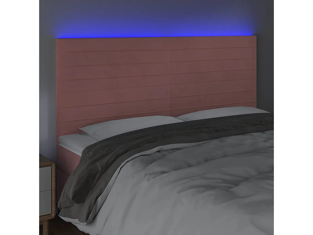 Tête de Lit | Panneau de tête pour lit Moderne à LED Rose 200x5x118/128 cm Velours