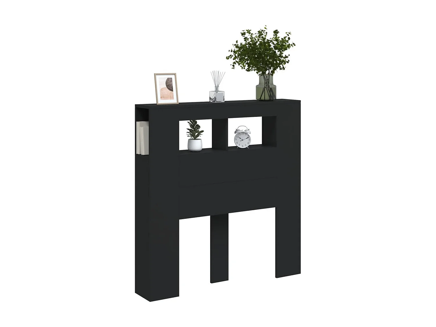 Cabecero | Cabezal de Cama | Mueble cabecero con LED madera de ingeniería negro 100x18,5x103,5 cm