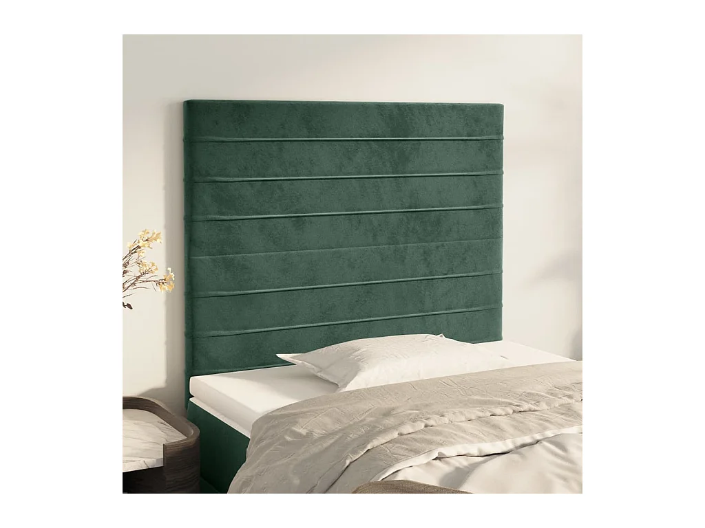 Cabeceros | Cabezal de cama | Mueble de cabecero 2 unidades de terciopelo verde oscuro 100x5x78/88 cm