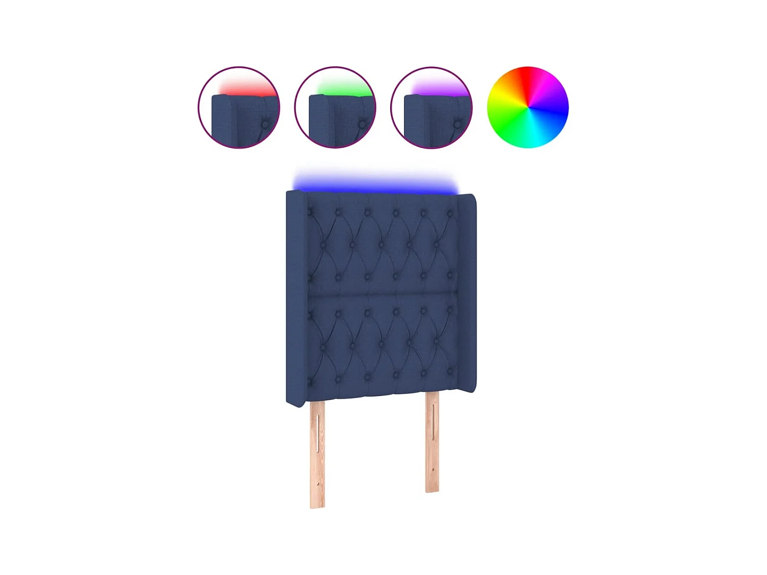 Mueble cabecero | Cabezal de cama | Cabecero con LED de tela azul 83x16x118/128 cm