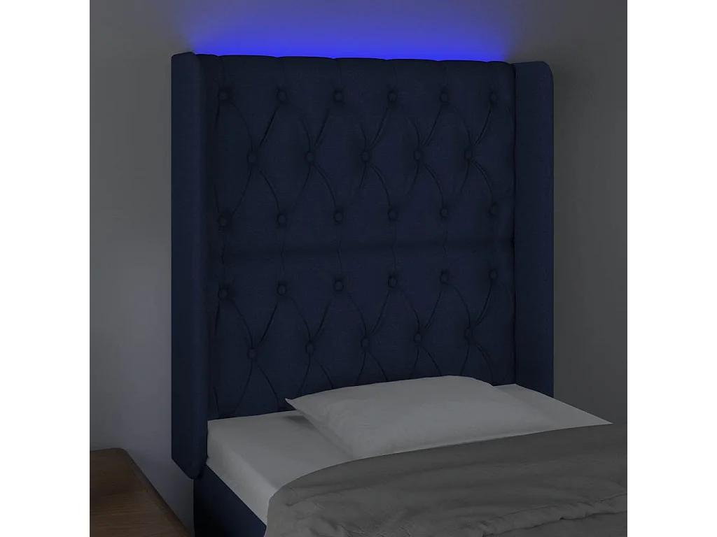 Tête de Lit | Panneau de tête pour lit Moderne à LED Bleu 83x16x118/128 cm Tissu