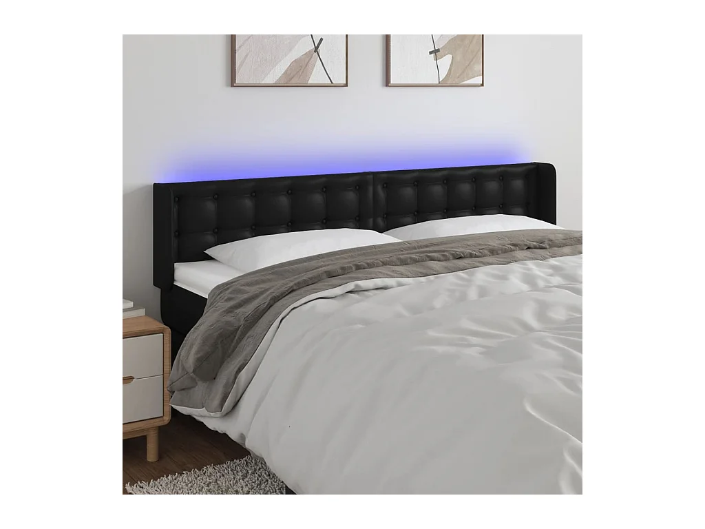 Cabecero | Cabezal de Cama | Mueble cabecero con LED cuero sintético negro 163x16x78/88 cm