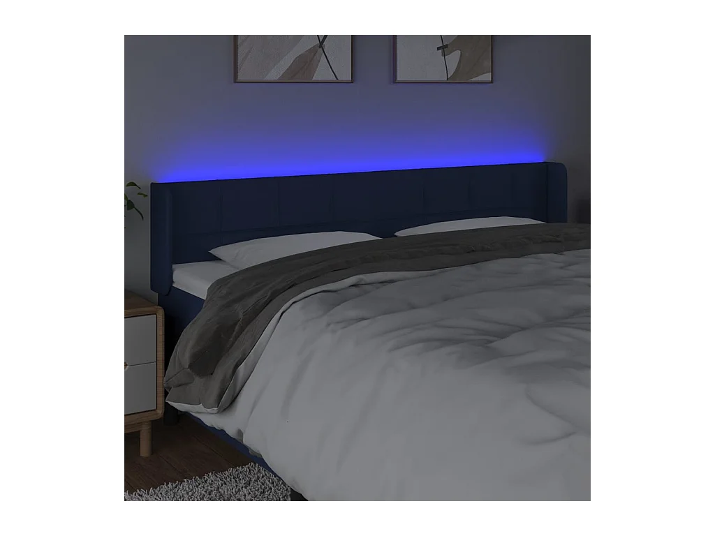 Mueble cabecero | Cabezal de cama | Cabecero con LED de tela azul 203x16x78/88 cm