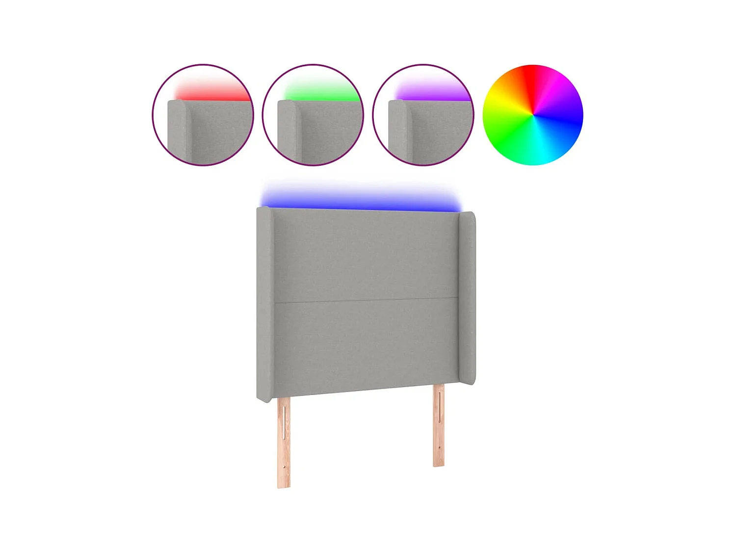 Mueble cabecero | Cabezal de cama | Cabecero con LED de tela gris claro 93x16x118/128 cm