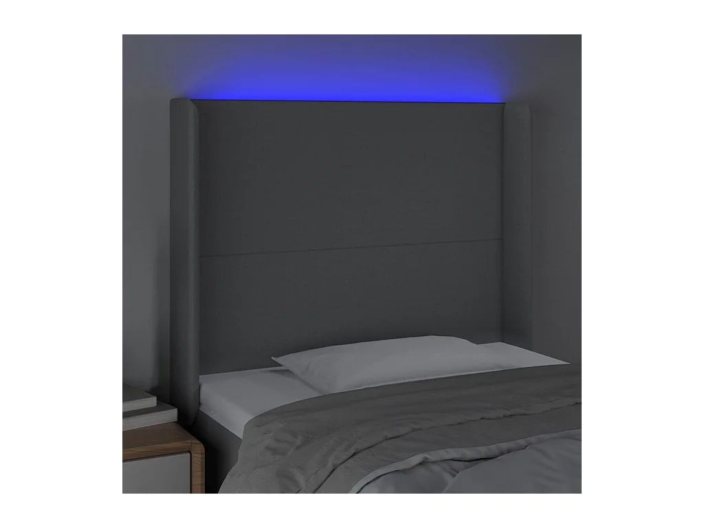 Mueble cabecero | Cabezal de cama | Cabecero con LED de tela gris claro 93x16x118/128 cm