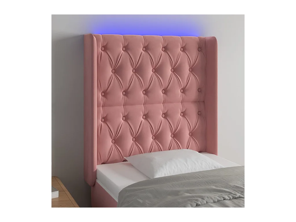 Cabecero | Cabezal de Cama | Mueble cabecero con LED de terciopelo rosa 83x16x118/128 cm