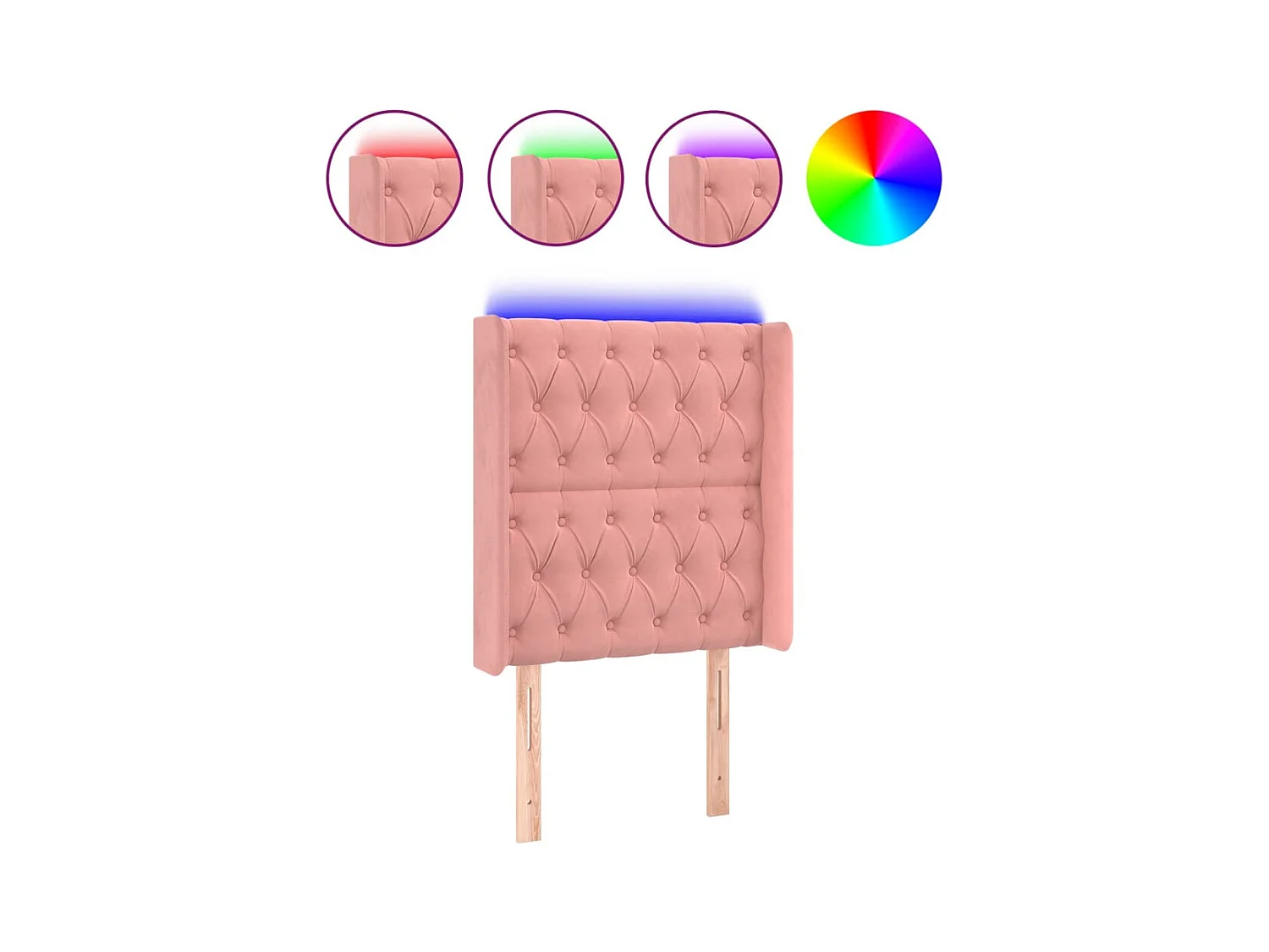 Cabecero | Cabezal de Cama | Mueble cabecero con LED de terciopelo rosa 83x16x118/128 cm