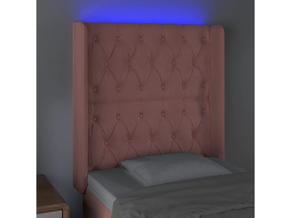 Tête de Lit | Panneau de tête pour lit Moderne à LED Rose 83x16x118/128 cm Velours