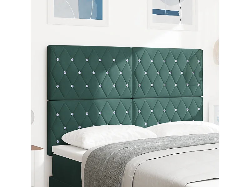 Tête de Lit | Panneau de tête pour lit Moderne en Velours Argyle Manuel Vert foncé 140 cm Velours