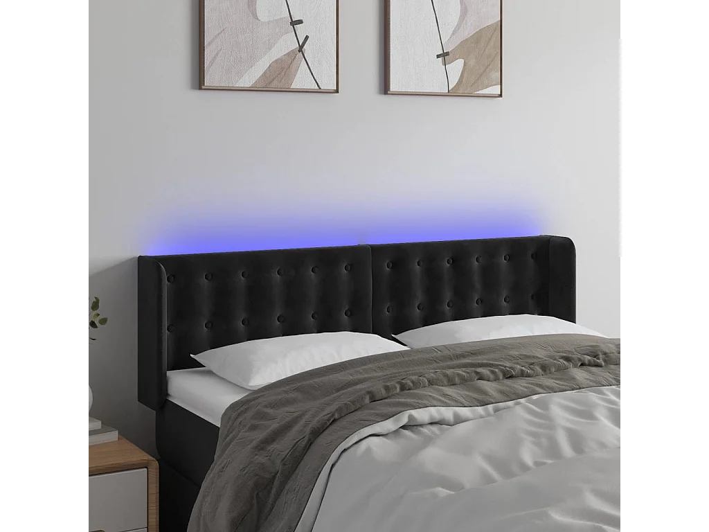 Hoofdbord | Hoofdeinde LED 147x16x78/88 cm fluweel zwart