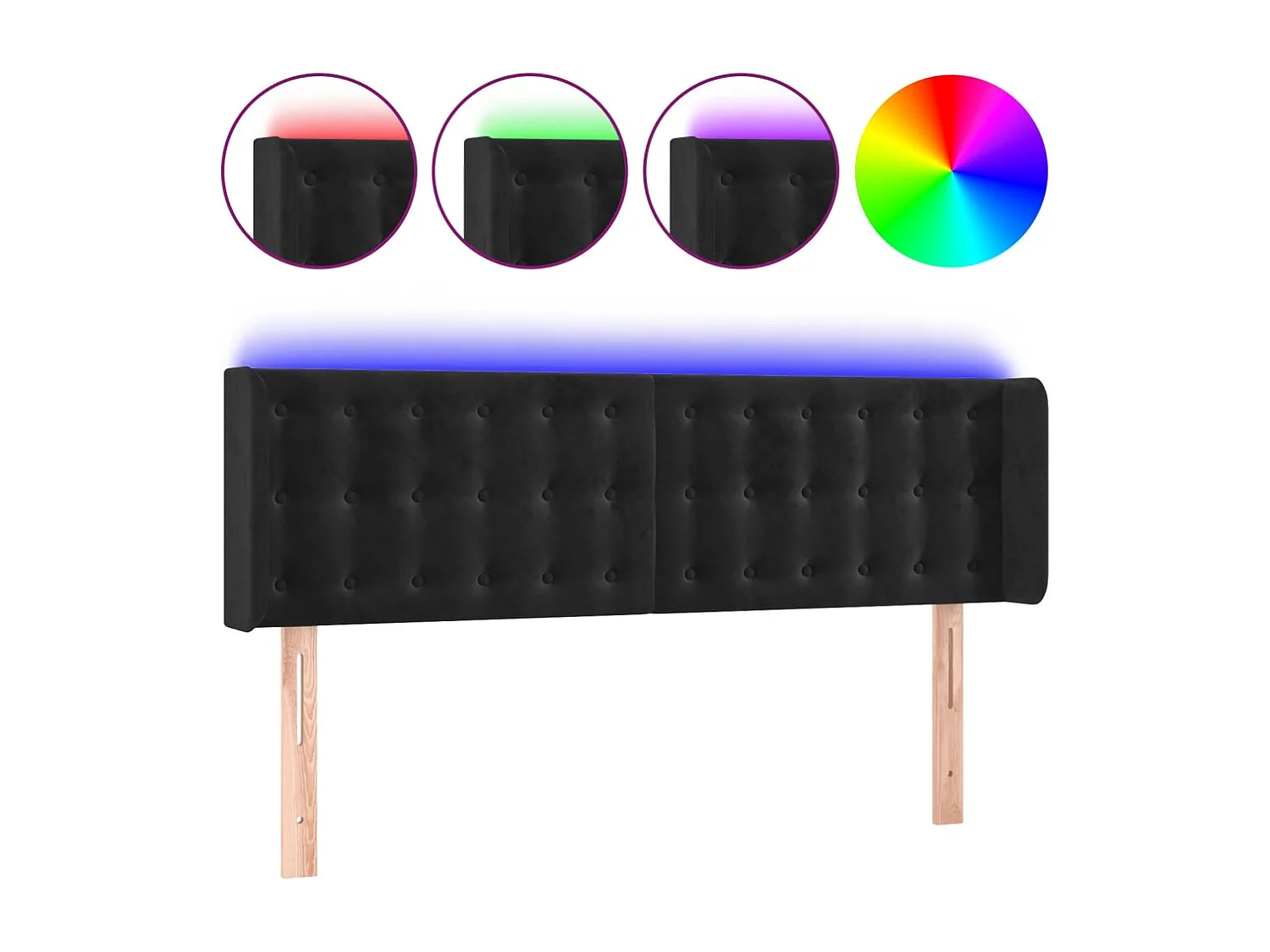 Hoofdbord | Hoofdeinde LED 147x16x78/88 cm fluweel zwart
