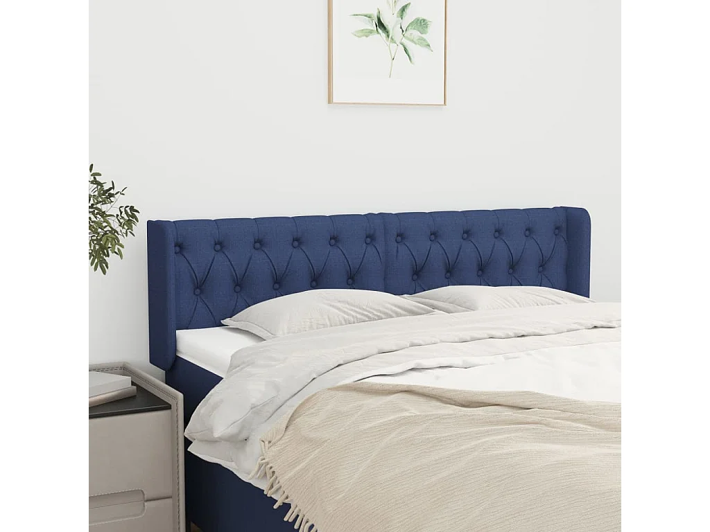 Tête de Lit | Panneau de tête pour lit Moderne avec oreilles Bleu 163x16x78/88 cm Tissu