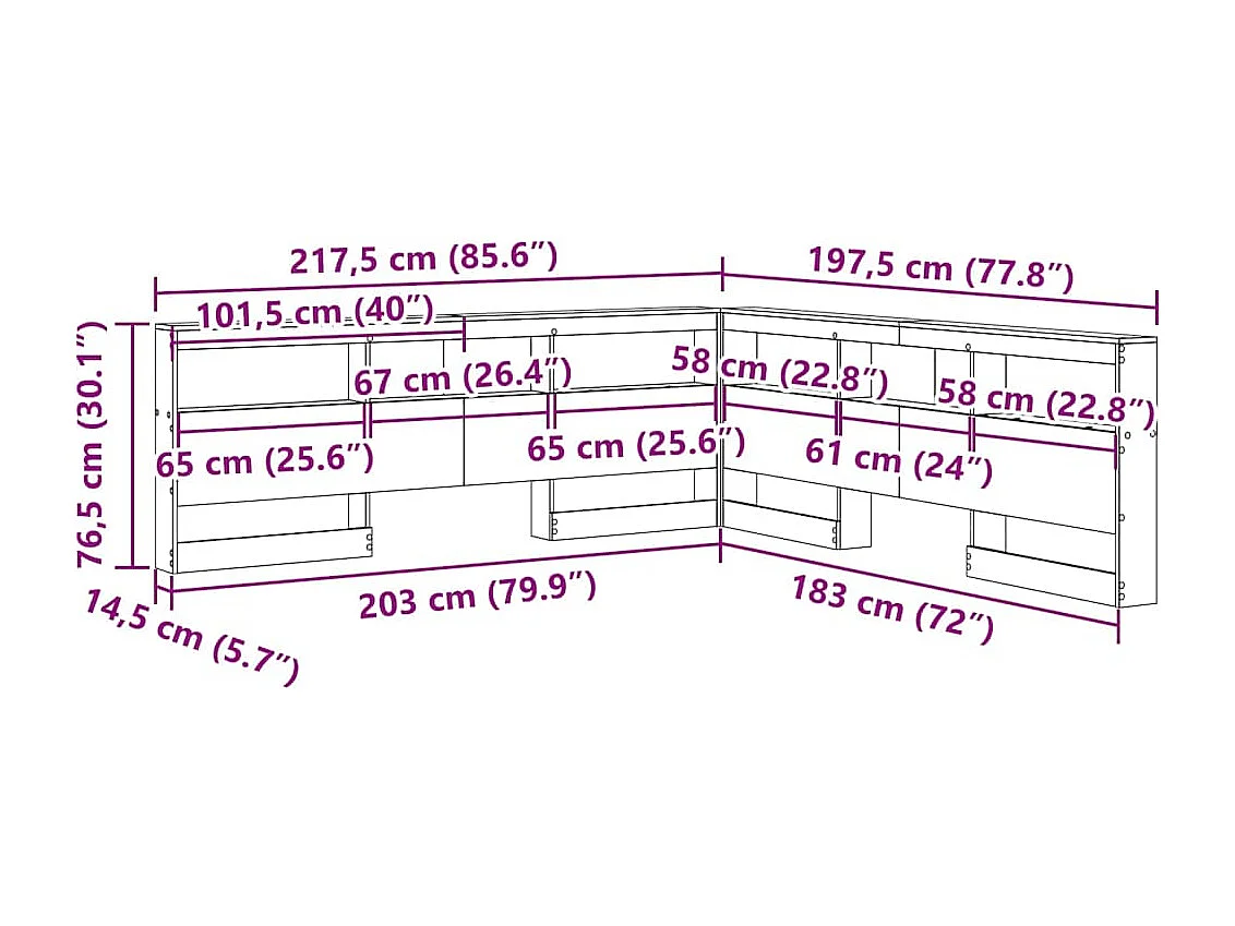 Mueble cabecero con almacenamiento | Cabecera de almacenamiento con estante Roble artisan 180 cm