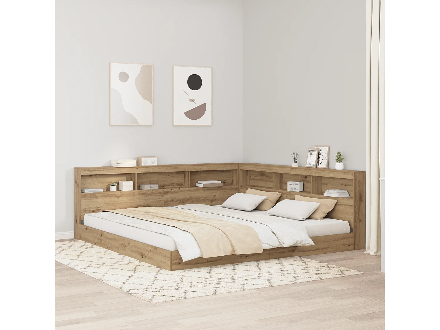 Tête de Lit de rangement | Panneau de tête pour lit avec étagère chêne artisanal 180 cm