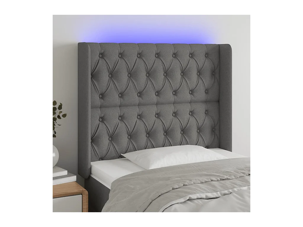 Mueble cabecero | Cabezal de cama | Cabecero con LED de tela gris oscuro103x16x118/128 cm