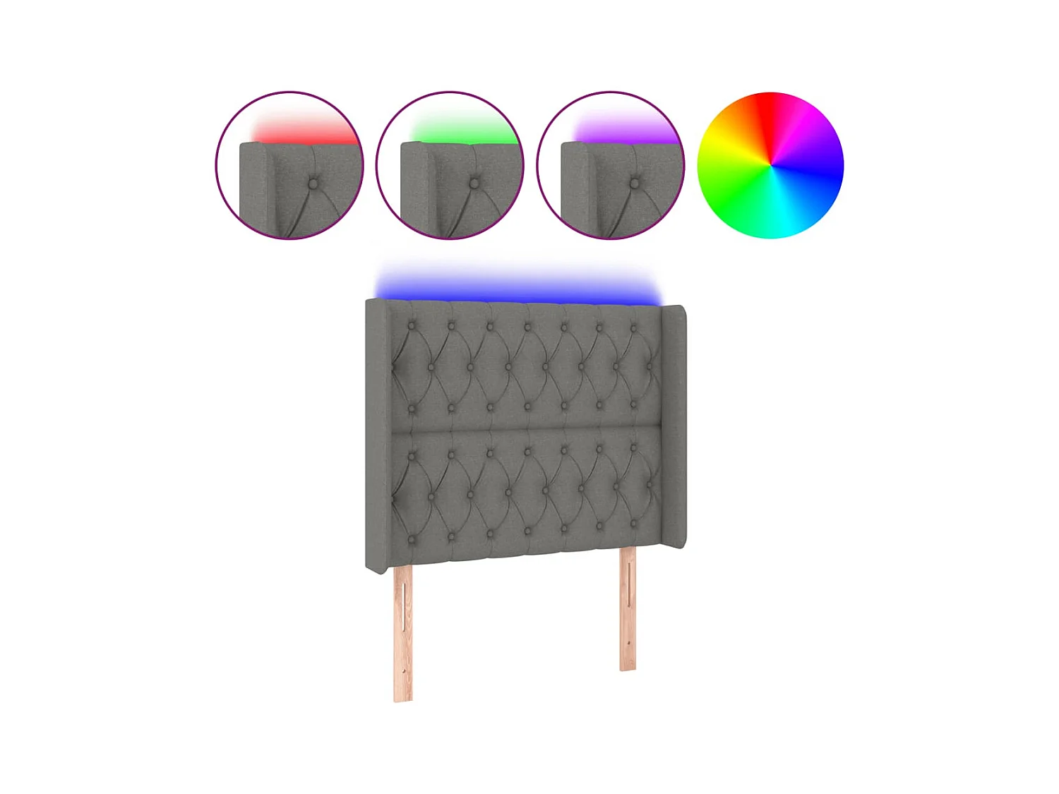 Mueble cabecero | Cabezal de cama | Cabecero con LED de tela gris oscuro103x16x118/128 cm