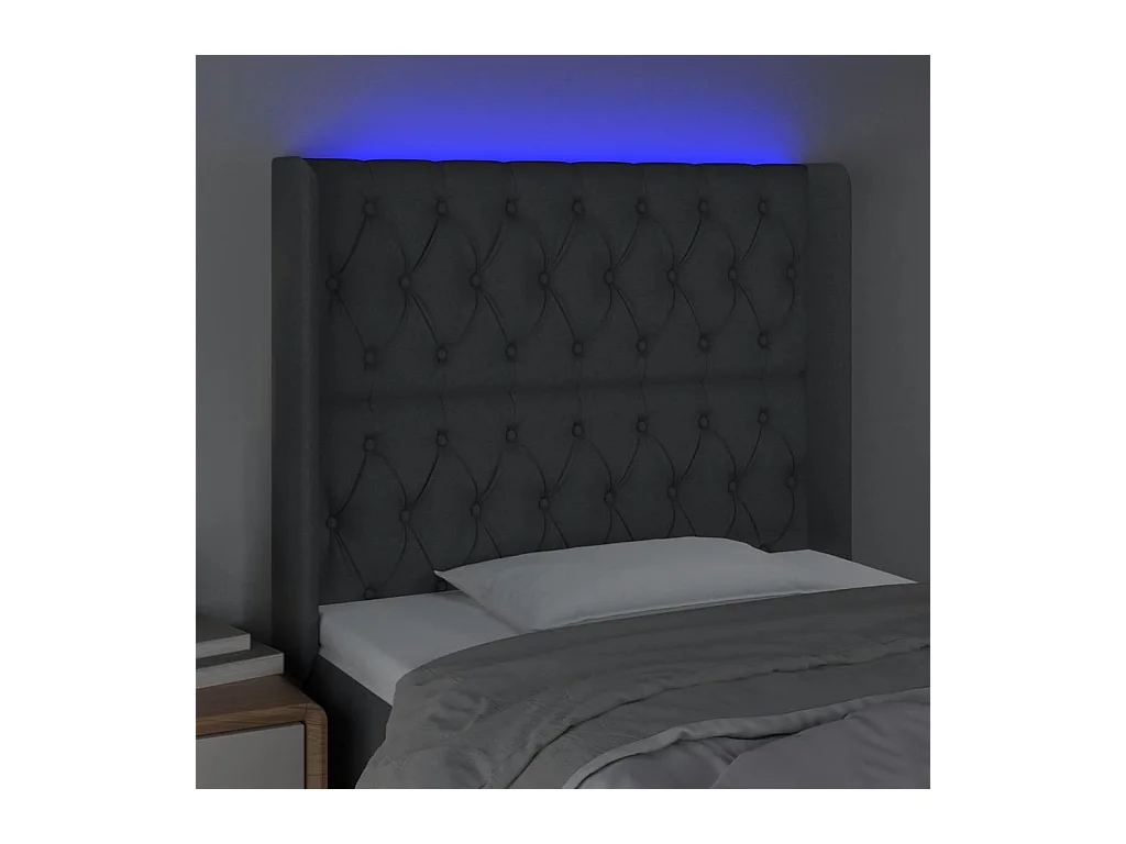 Mueble cabecero | Cabezal de cama | Cabecero con LED de tela gris oscuro103x16x118/128 cm