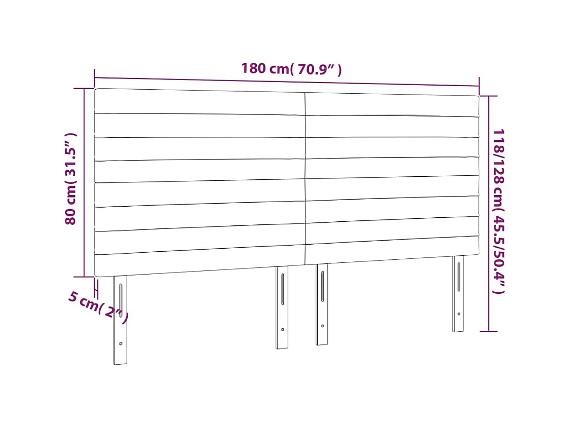 Tête de Lit | Panneau de tête pour lit Moderne à LED Noir 180x5x118/128 cm Tissu