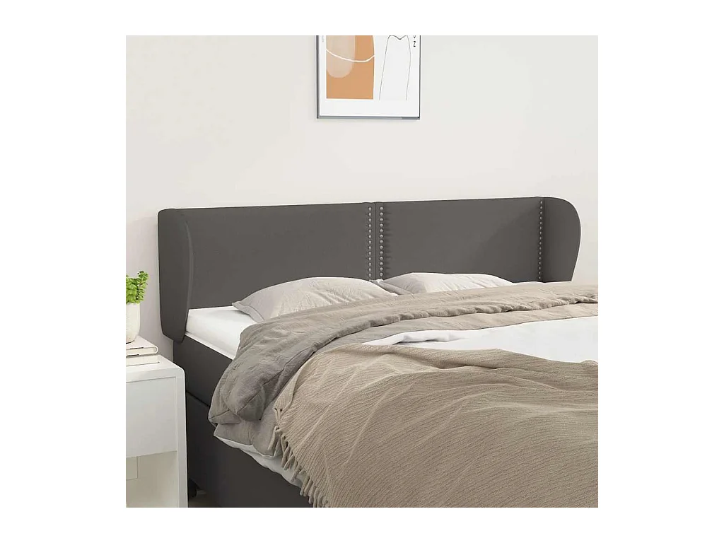 Mueble cabecero | Cabezal de cama | Cabecero de cuero sintético gris 147x23x78/88 cm