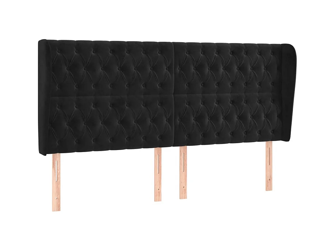 Cabecero | Cabezal de Cama | Mueble cabecero con orejas de terciopelo negro 203x23x118/128 cm