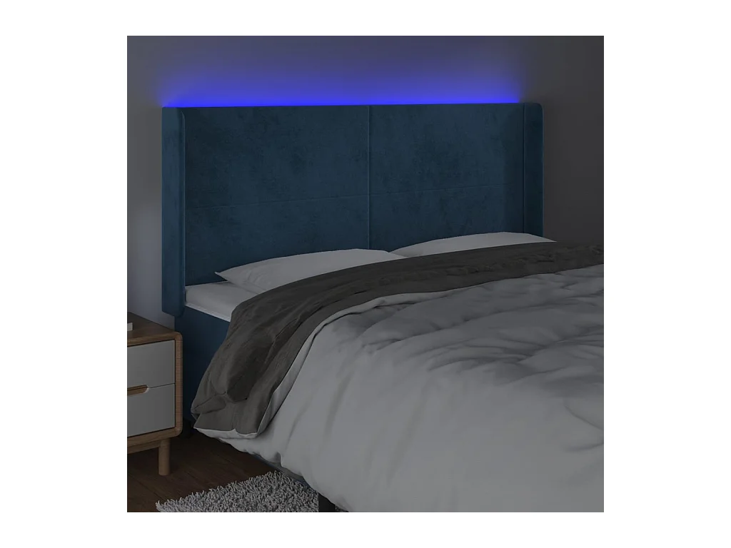 Cabecero | Cabezal de Cama | Mueble cabecero con LED de terciopelo azul oscuro 183x16x118/128 cm