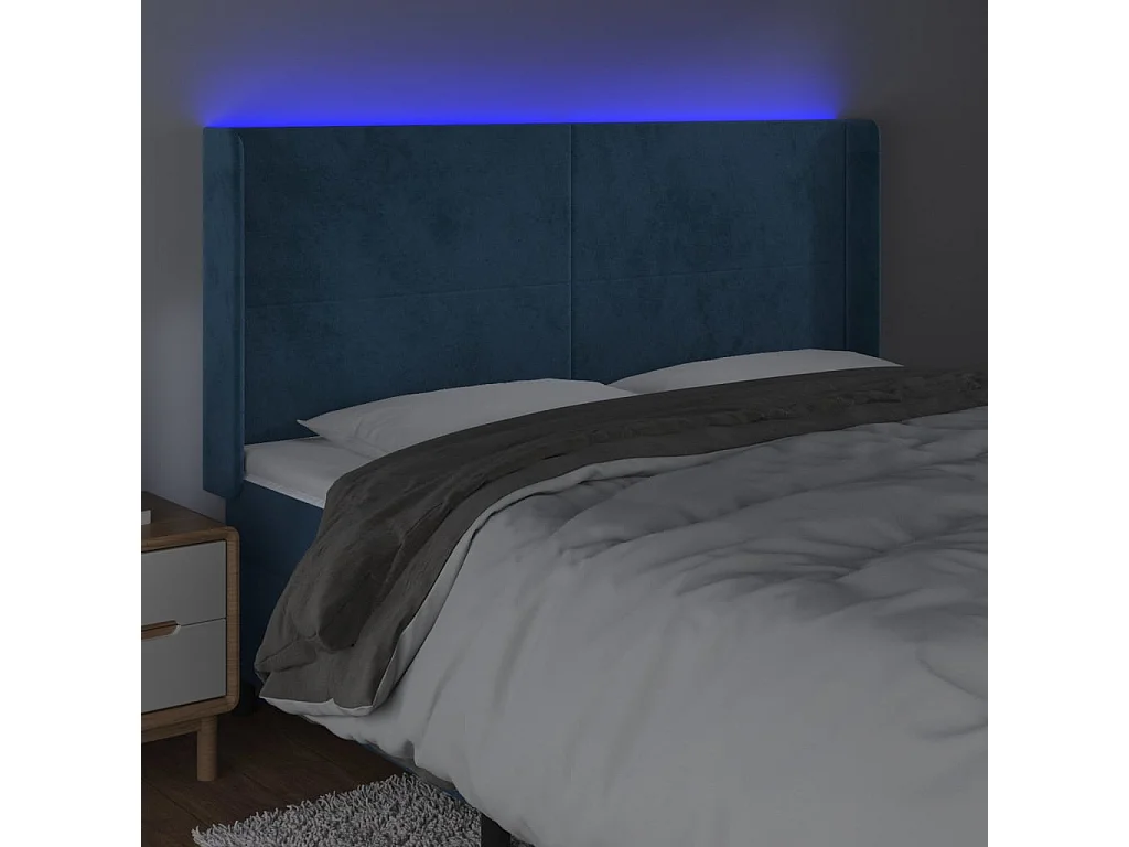 Tête de Lit | Panneau de tête pour lit Moderne à LED Bleu foncé 183x16x118/128 cm Velours