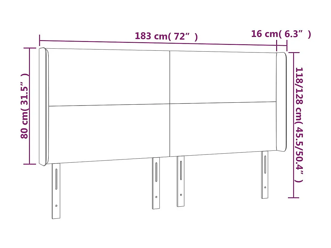 Tête de Lit | Panneau de tête pour lit Moderne à LED Bleu foncé 183x16x118/128 cm Velours
