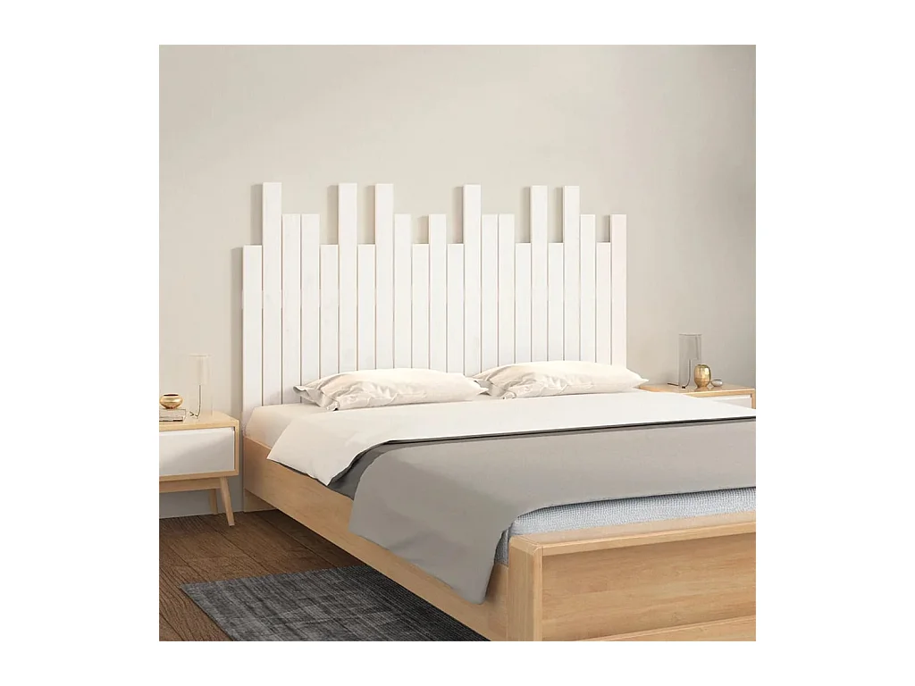 Cabecero de Cama | Cabezal de cama | Mueble de cabecero de pared madera maciza pino blanco 140x3x80 cm