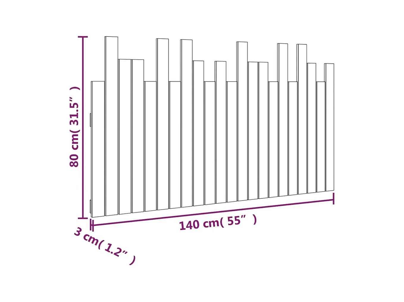 Cabecero de Cama | Cabezal de cama | Mueble de cabecero de pared madera maciza pino blanco 140x3x80 cm