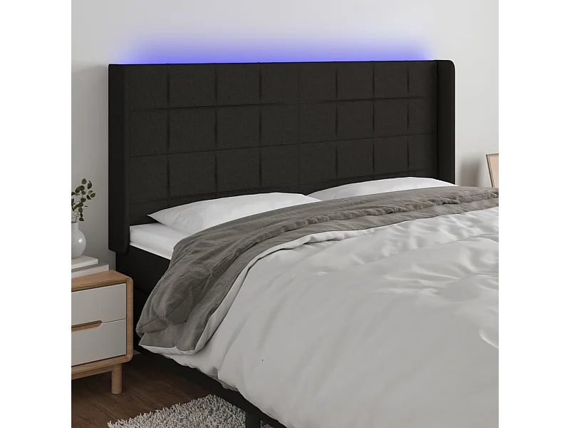 Tête de Lit | Panneau de tête pour lit Moderne à LED Noir 183x16x118/128 cm Tissu