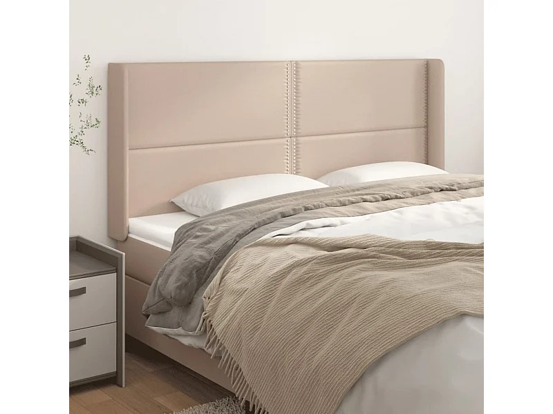 Cabecero | Cabezal de Cama | Mueble cabecero con orejas cuero sintético capuchino 183x16x118/128 cm