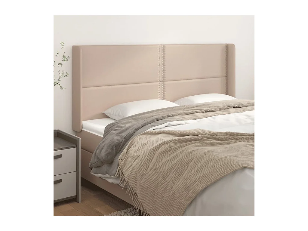 Cabecero | Cabezal de Cama | Mueble cabecero con orejas cuero sintético capuchino 183x16x118/128 cm