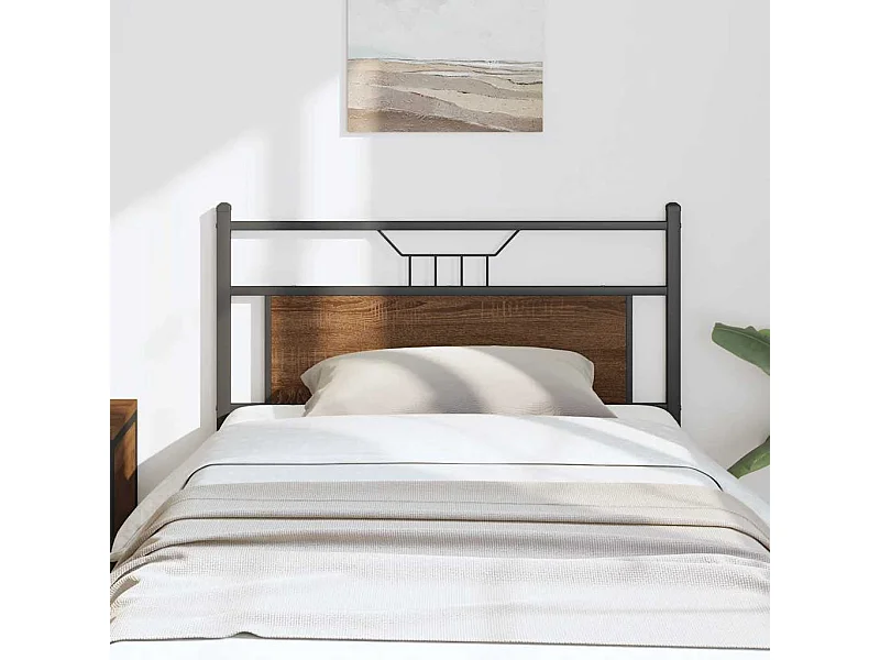 Mueble cabecero | Cabezal de cama | Cabecero de madera de ingeniería y acero marrón roble 107 cm