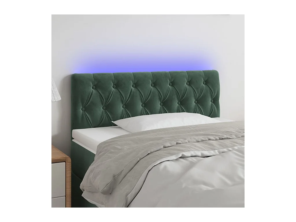 Tête de Lit | Panneau de tête pour lit Moderne à LED Vert foncé 100x7x78/88 cm Velours