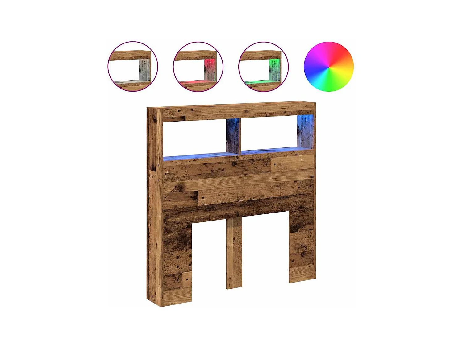 Tête de Lit avec rangement | Armoire de tête de lit avec LED vieux bois 100x17x102 cm