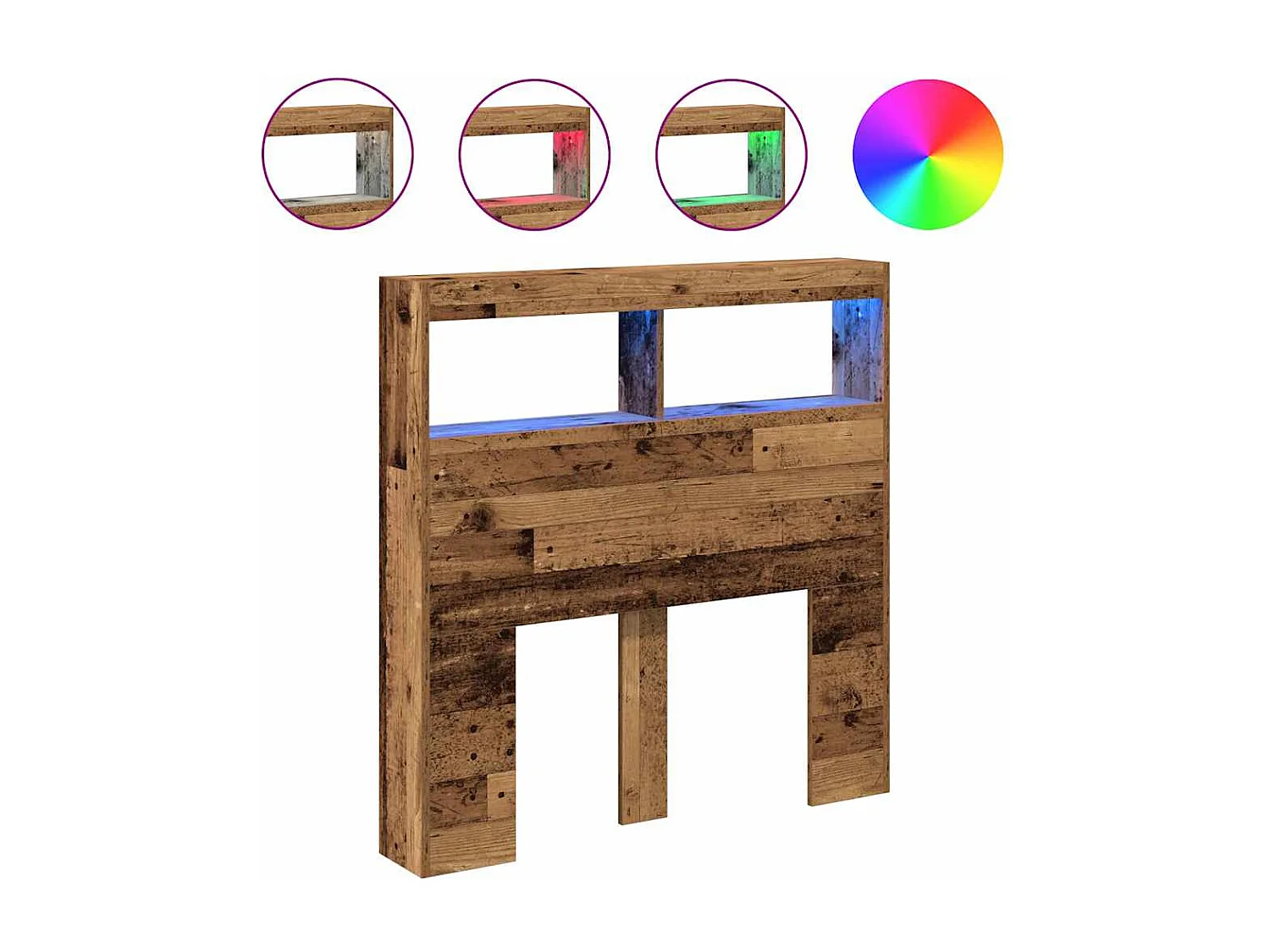 Tête de Lit avec rangement | Armoire de tête de lit avec LED vieux bois 100x17x102 cm