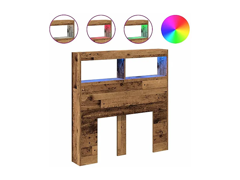 Tête de Lit avec rangement | Armoire de tête de lit avec LED vieux bois 100x17x102 cm