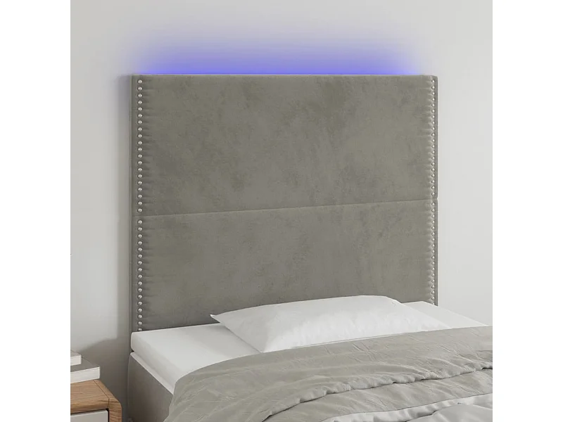 Tête de Lit | Panneau de tête pour lit Moderne à LED Gris clair 80x5x118/128 cm Velours