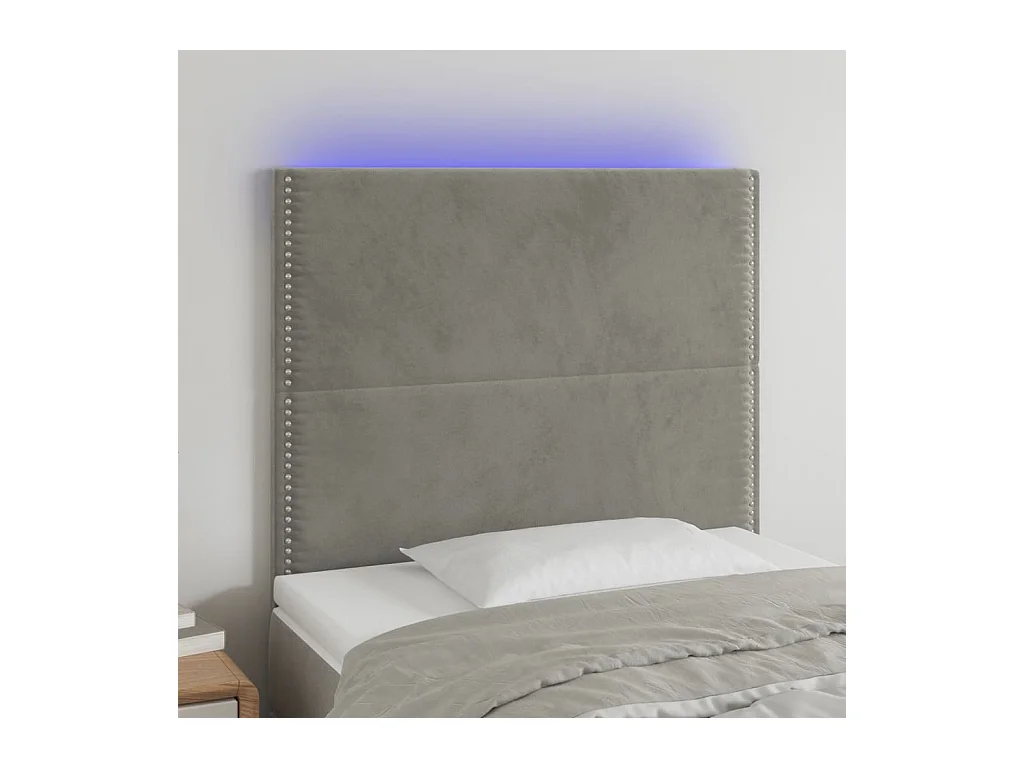 Tête de Lit | Panneau de tête pour lit Moderne à LED Gris clair 80x5x118/128 cm Velours