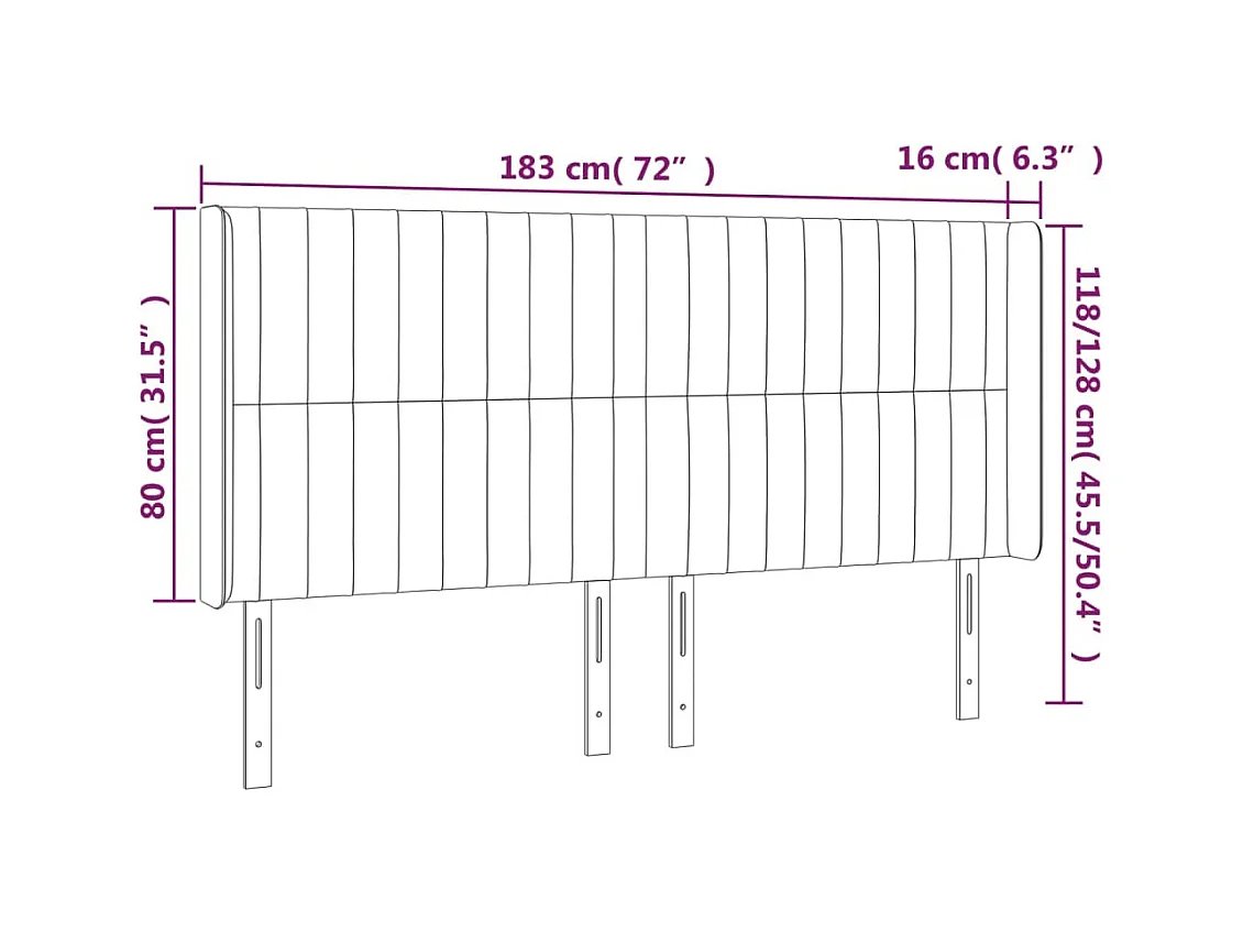 Cabecero | Cabezal de Cama | Mueble cabecero con LED de terciopelo gris oscuro 183x16x118/128 cm