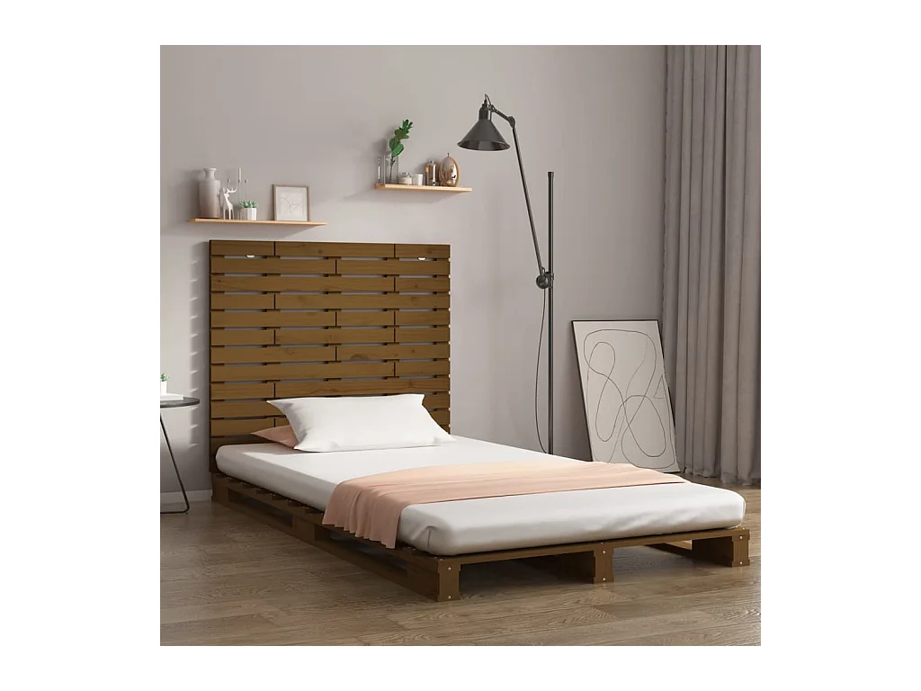 Cabecero cama | Cabezal de cama | Mueble de cabecero pared madera maciza pino marrón miel 96x3x91,5 cm