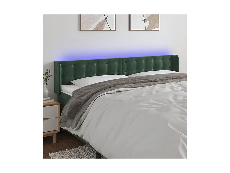 Cabecero | Cabezal de Cama | Mueble cabecero con LED de terciopelo verde oscuro 183x16x78/88 cm