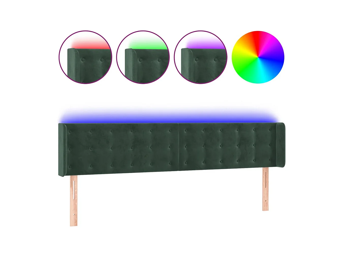 Cabecero | Cabezal de Cama | Mueble cabecero con LED de terciopelo verde oscuro 183x16x78/88 cm
