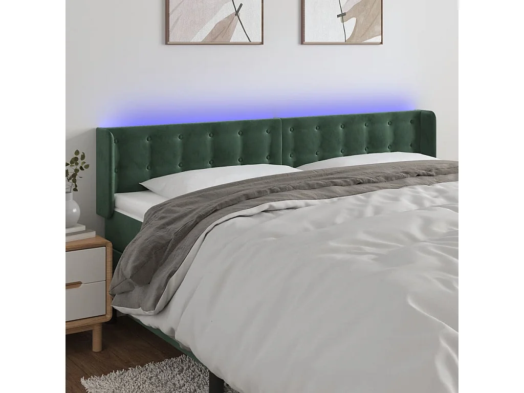 Hoofdbord | Hoofdeinde LED 183x16x78/88 cm fluweel donkergroen