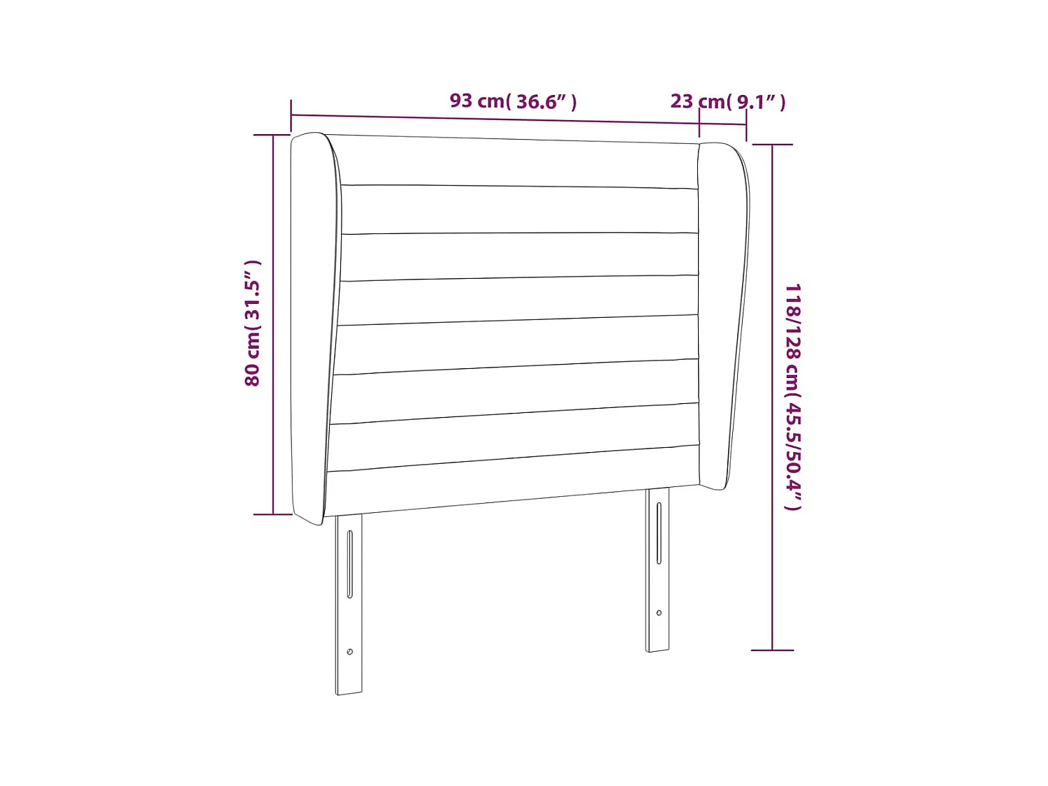 Cabecero | Cabezal de Cama | Mueble cabecero con orejas de tela negro 93x23x118/128 cm