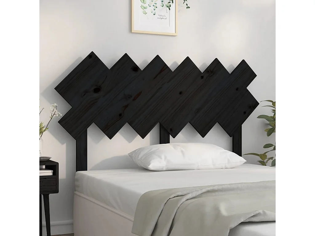 Cabecero de Cama | Cabezal de cama | Mueble de cabecero madera maciza de pino negro 132x3x81 cm