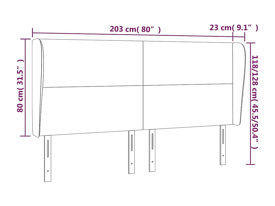Cabecero | Cabezal de Cama | Mueble cabecero con orejas cuero sintético capuchino 203x23x118/128 cm