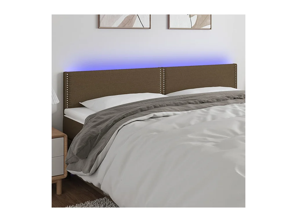 Mueble cabecero | Cabezal de cama | Cabecero con LED de tela marrón oscuro 180x5x78/88 cm