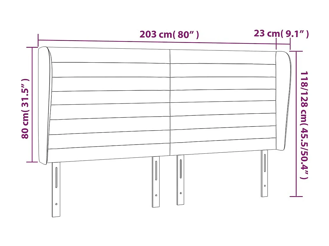 Hoofdbord | Hoofdeinde met randen 203x23x118/128 cm stof zwart