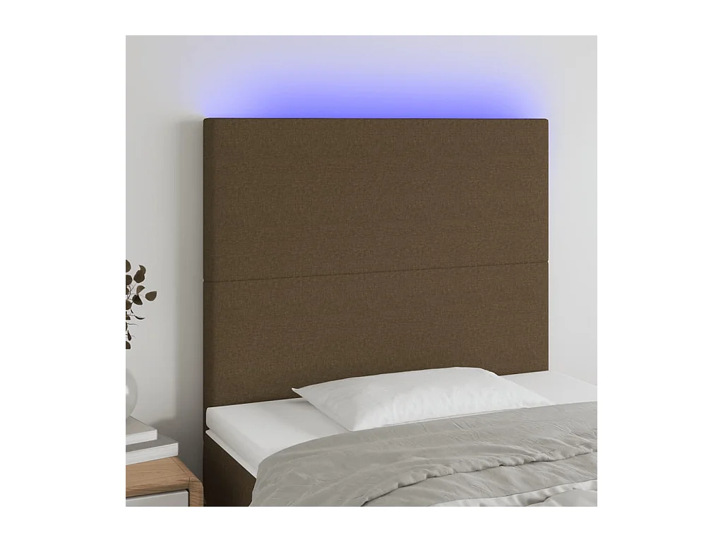 Tête de Lit | Panneau de tête pour lit Moderne à LED Marron foncé 100x5x118/128 cm Tissu